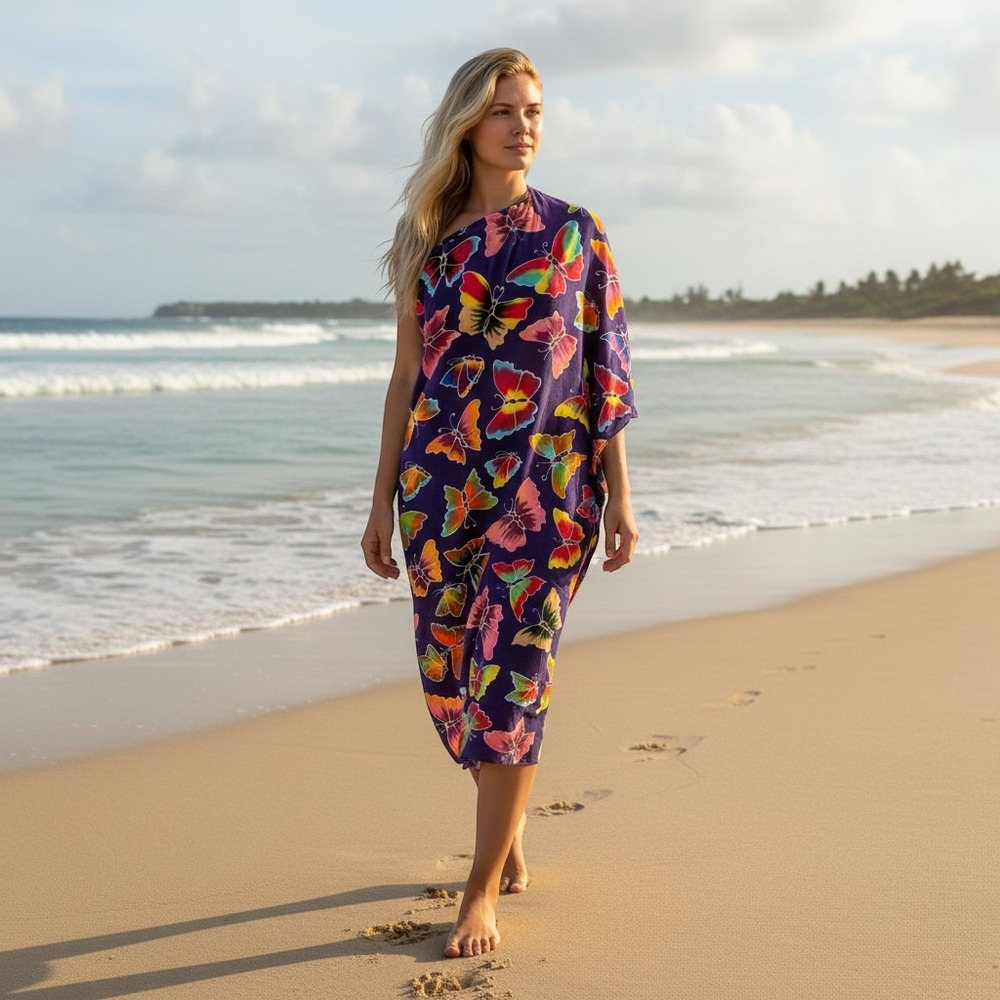 70x 40"Hand Dyed Tropical Butterflies Themed Sarong Skirt Beach Wrap‎ Rayon
